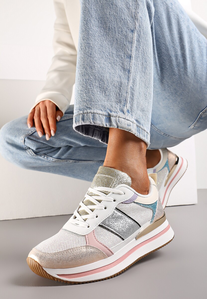 Czarne Sneakersy Ozdobione Brokatem i Kolorowymi Wstawkami Veradis