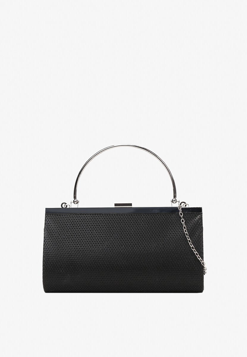 Czarna Kopertowa Torebka z Metalową Rączką i Brokatem Fortelsa