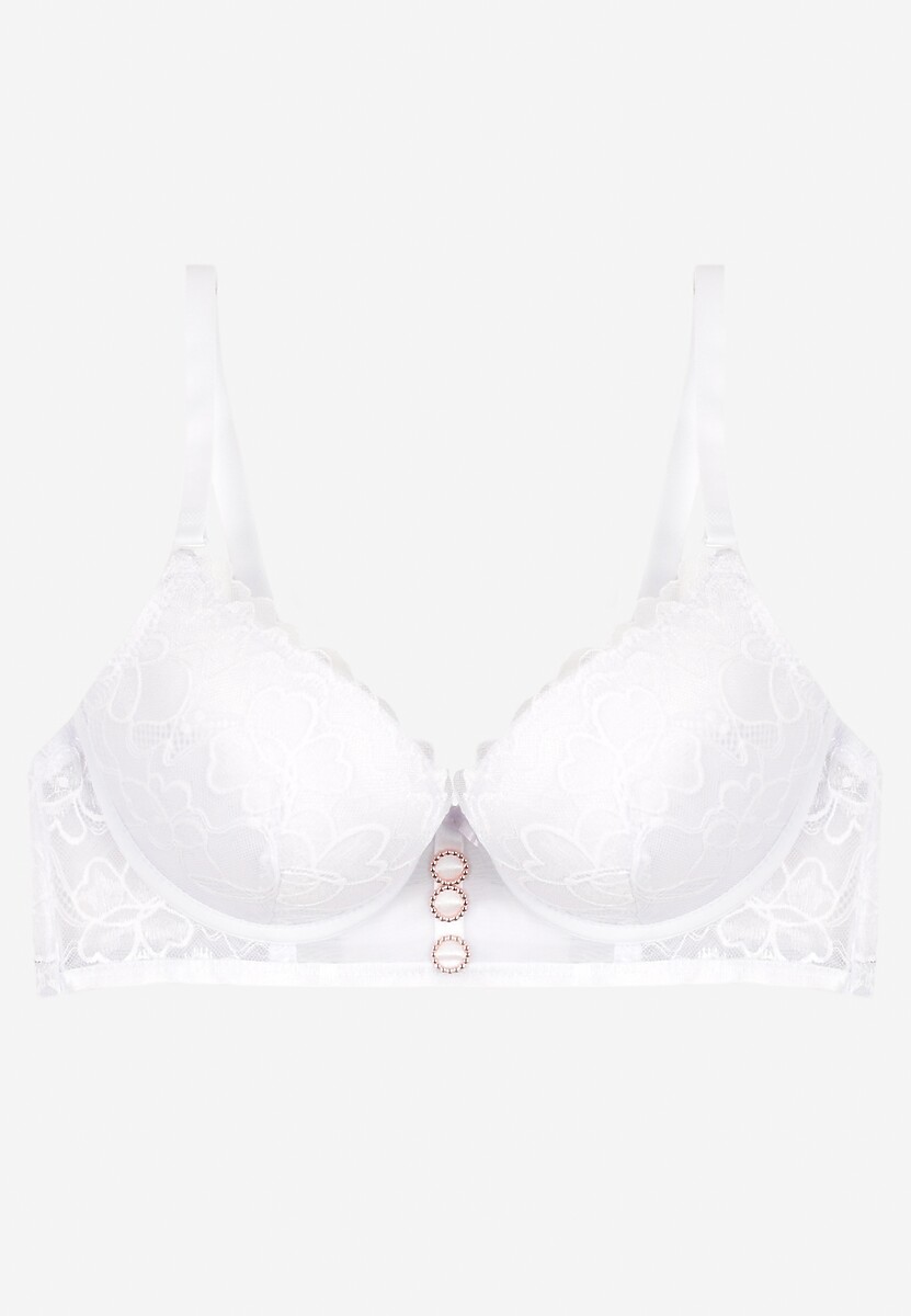 Biały Biustonosz Push Up z Ozdobną Koronką Neamitra