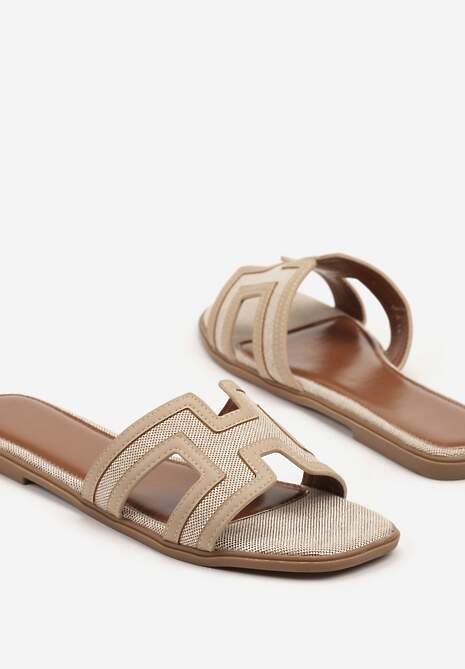 Beżowe Klapki Ozdobione Geometrycznymi Wycięciami Fevirelle