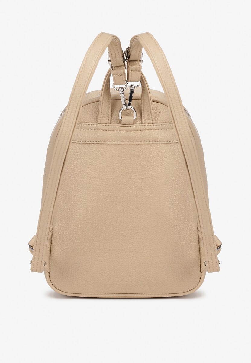 Jasnobeżowy Mały Plecak z Kieszonką i Metaliczną Ozdobą na Szelkach z Regulacją Ravasindra