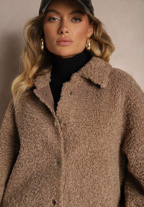 Brązowa Kurtka Futrzana o Koszulowym Kroju Zapinana na Napy Venarissa