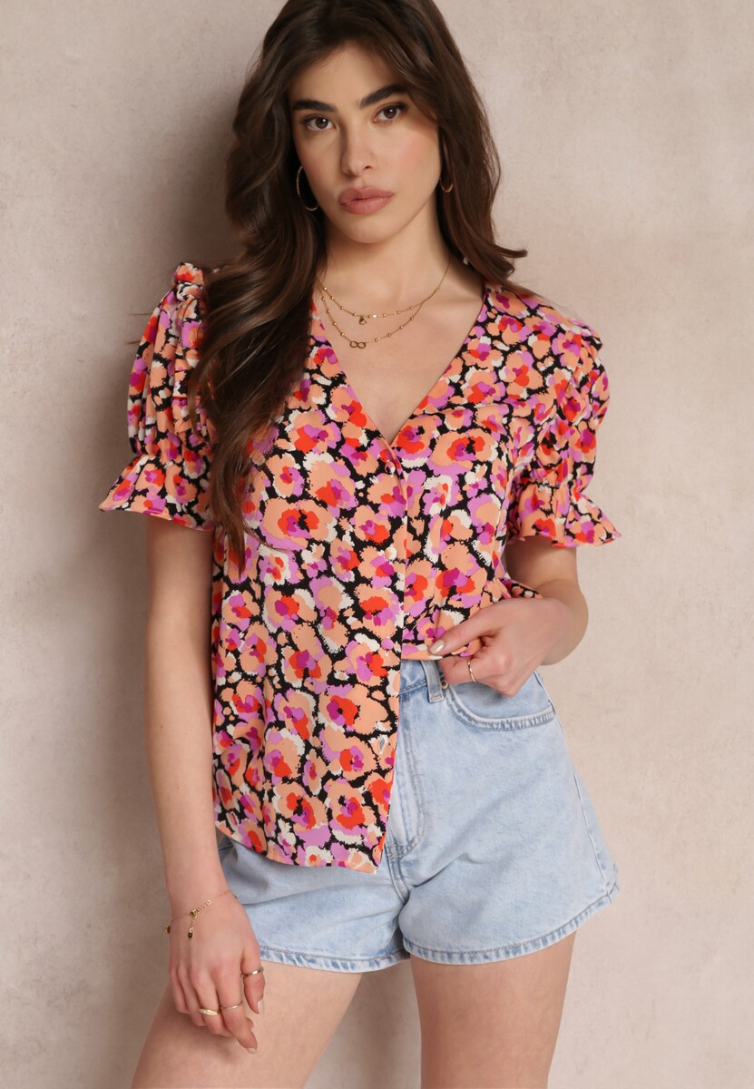 Żółto-Zielona Koszula z Krótkimi Rękawami z Falbanką Vanilisa