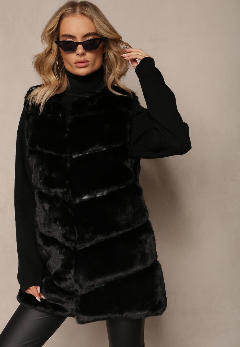 Czarna Futrzana Kamizelka Afeth