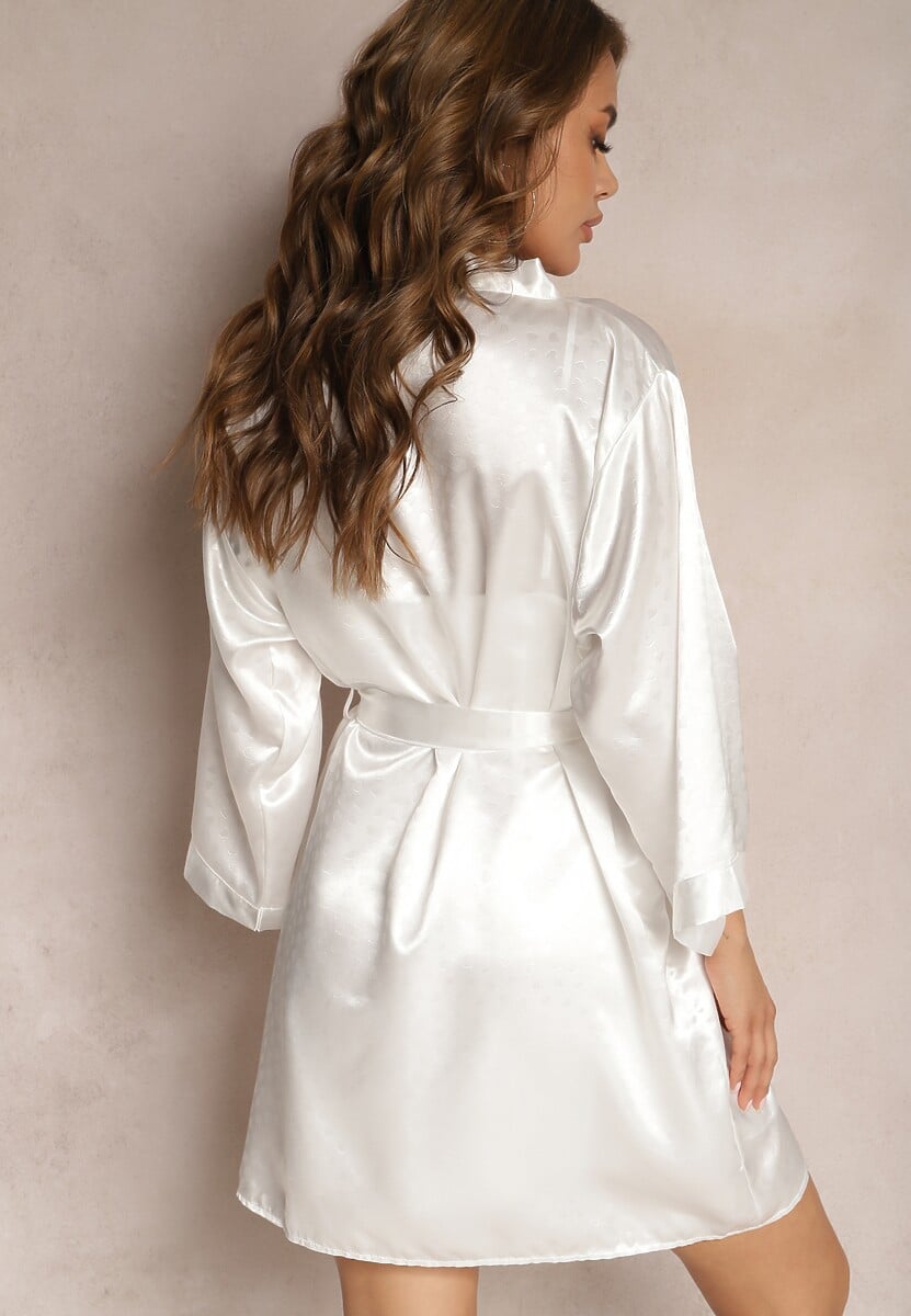 Biały 6-częściowy Komplet Piżamowy ze Szlafrokiem Opaską Koszulą Nocną Spodniami Szortami i Topem Kerosa