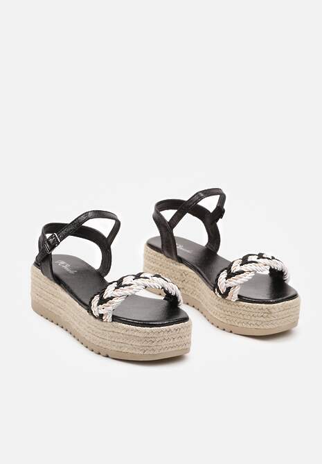 Czarne Sandały na Platformie Ozdobione Plecionką Tinariali