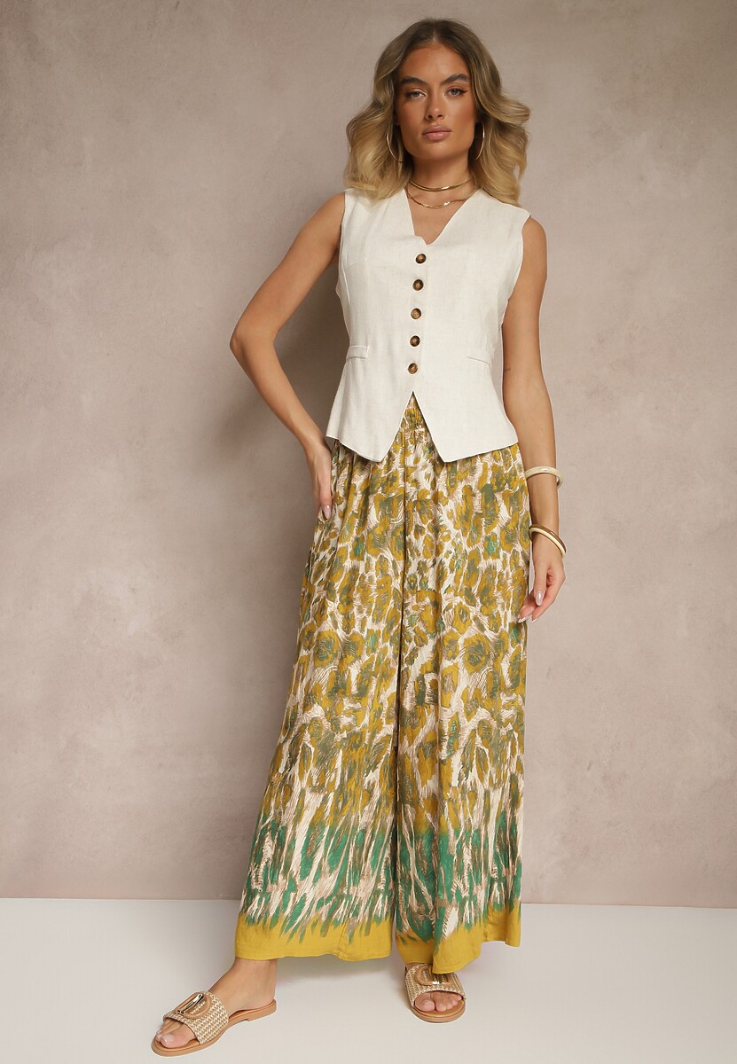 Czerwono-Granatowe Szerokie Spodnie z Wiskozy High Waist Ellirelle