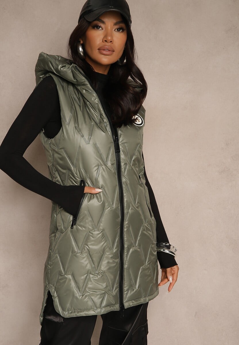 Jasnoszara Kamizelka Dwustronna z Pikowanymi Przeszyciami i Kapturem Erisabe