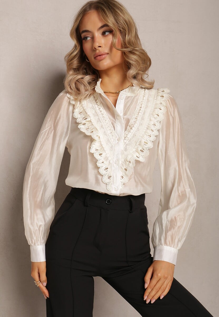 Różowa Koszula na Guziki z Ozdobną Koronką Raneem