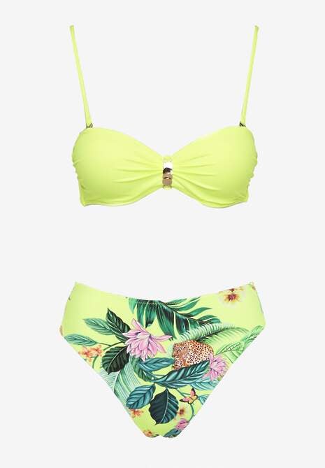 Jasnozielone Bikini Majtki Figi i Biustonosz z Metalicznymi Aplikacjami Natorea