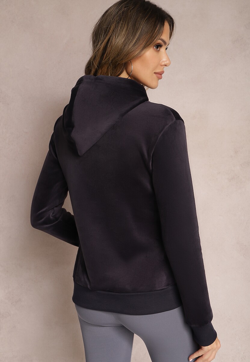 Granatowa Bluza z Kapturem i Haftowanym Napisem Lahma