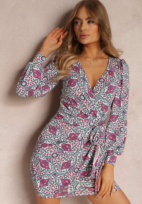 Różowo-Fioletowa Sukienka Kopertowa z Wiązaniem Marshay