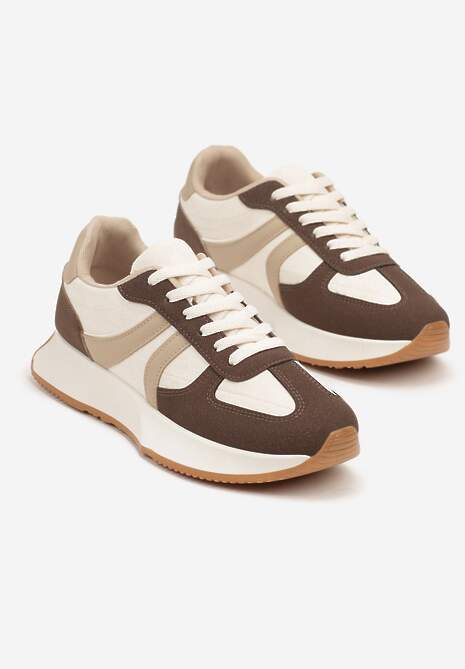 Brązowe Sneakersy z Geometrycznym Wzorem Velwettia