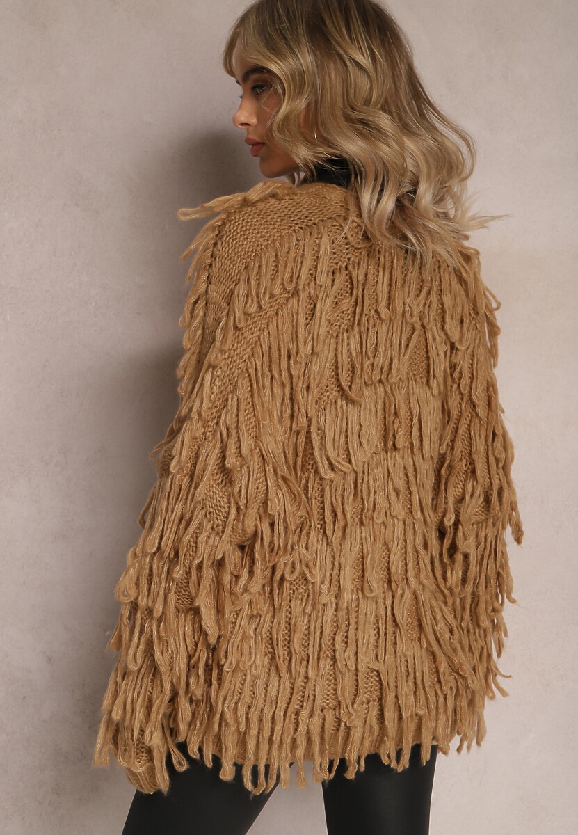 Brązowy Niezapinany Kardigan z Frędzlami Segentri