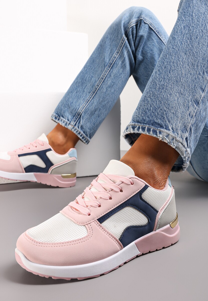 Szaro-Zielone Sneakersy na Grubej Podeszwie z Metaliczną Wstawką Paria