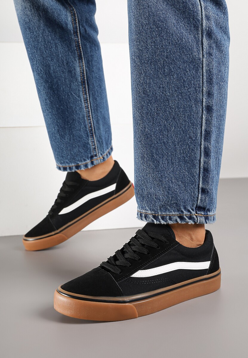 Czarno-Beżowe Tenisówki z Boczną Naszywką Simeris