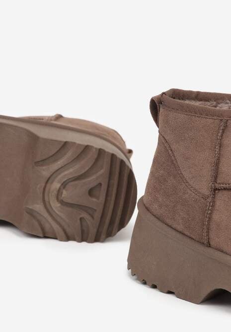 Brązowe Śniegowce z Imitacji Zamszu o Wsuwanym Fasonie na Platformie Reilessa