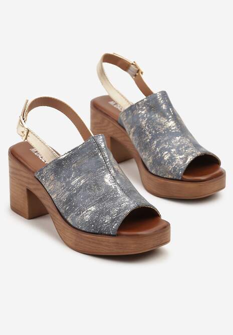 Niebieskie Sandały na Obcasie w Stylu Drewniaków z Błyszczącym Paskiem Ardima