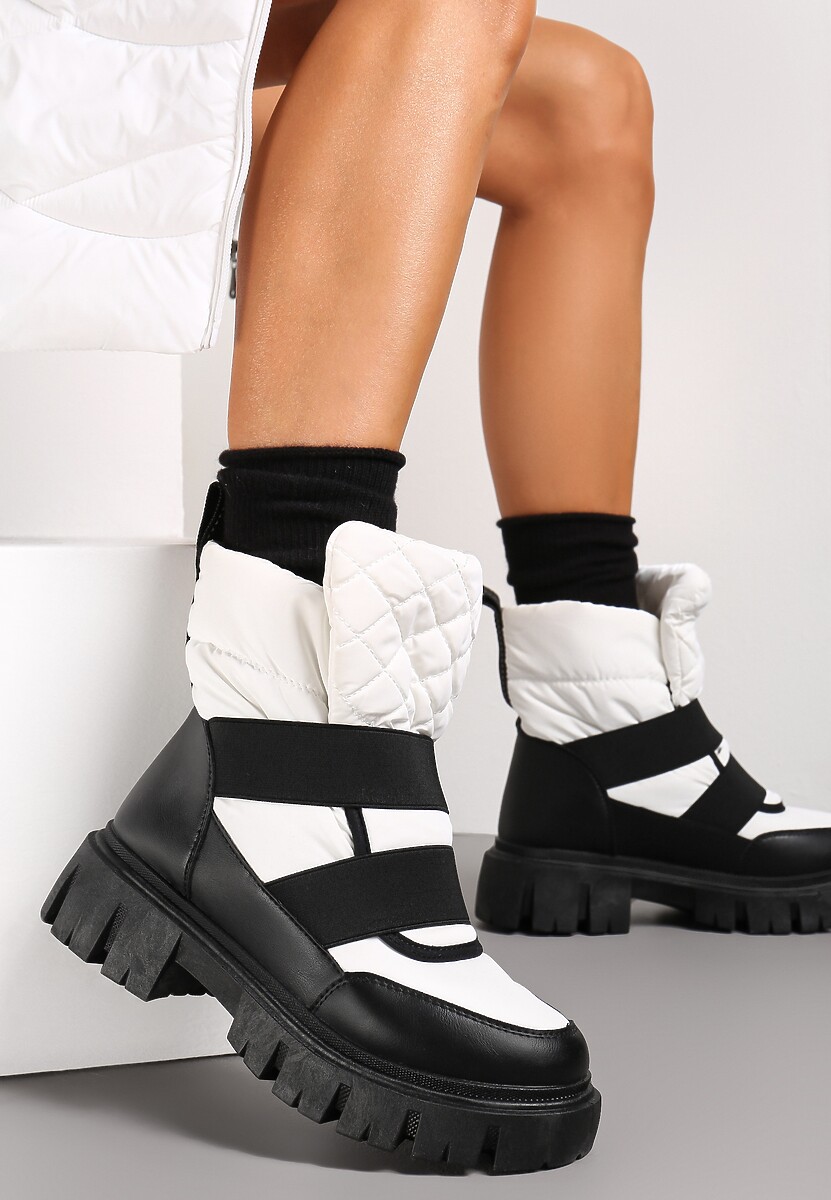 Czarno-Białe Śniegowce Wsuwane Pikowane Arjis