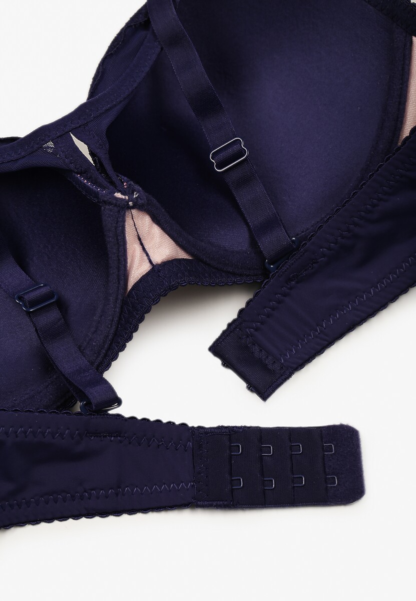 Granatowo-Różowy Koronkowy Biustonosz z Odpinanymi Ramiączkami Revalora