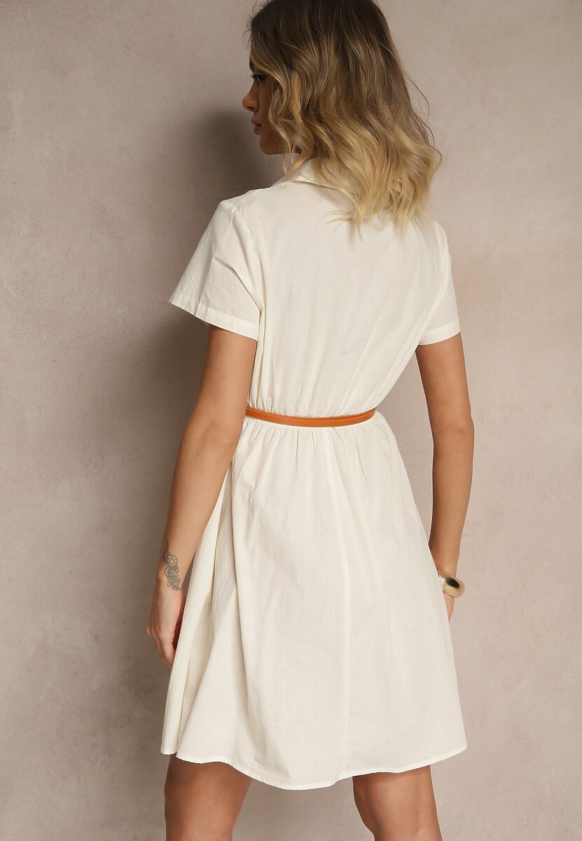 Beżowa Sukienka Koszulowa z Cienkim Paskiem w Talii Weolessa