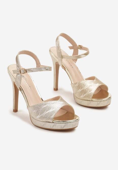 Złote Sandały Szpilki z Platformą w Abstrakcyjny Wzór Lisanitia