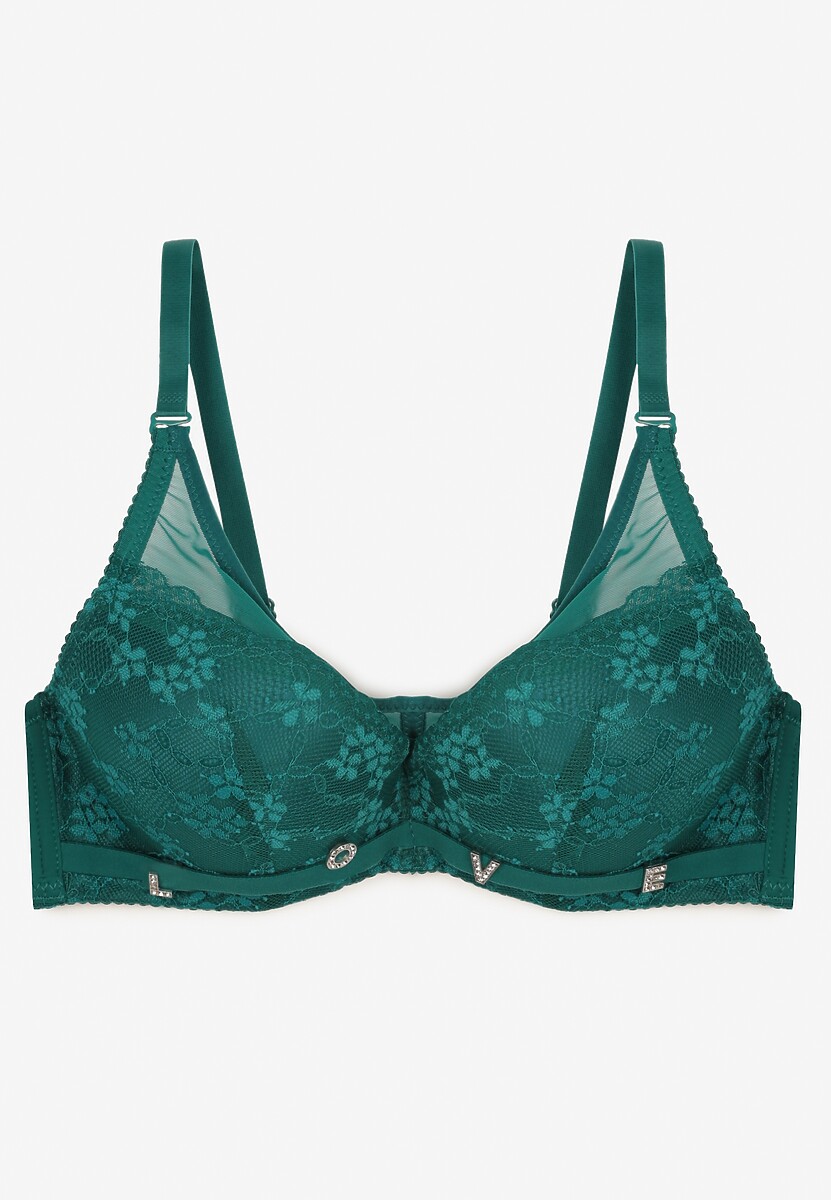 Zielony Koronkowy Biustonosz z Odpinanymi Ramiączkami Revalora