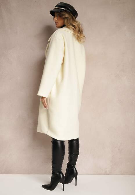 Jasnobeżowy Dwurzędowy Płaszcz Oversize z Wełną Spolete