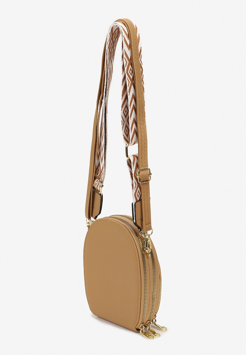 Ciemnobeżowa Torebka Ozdobiona Przeszyciami z Paskiem Regulowanym Valinsa