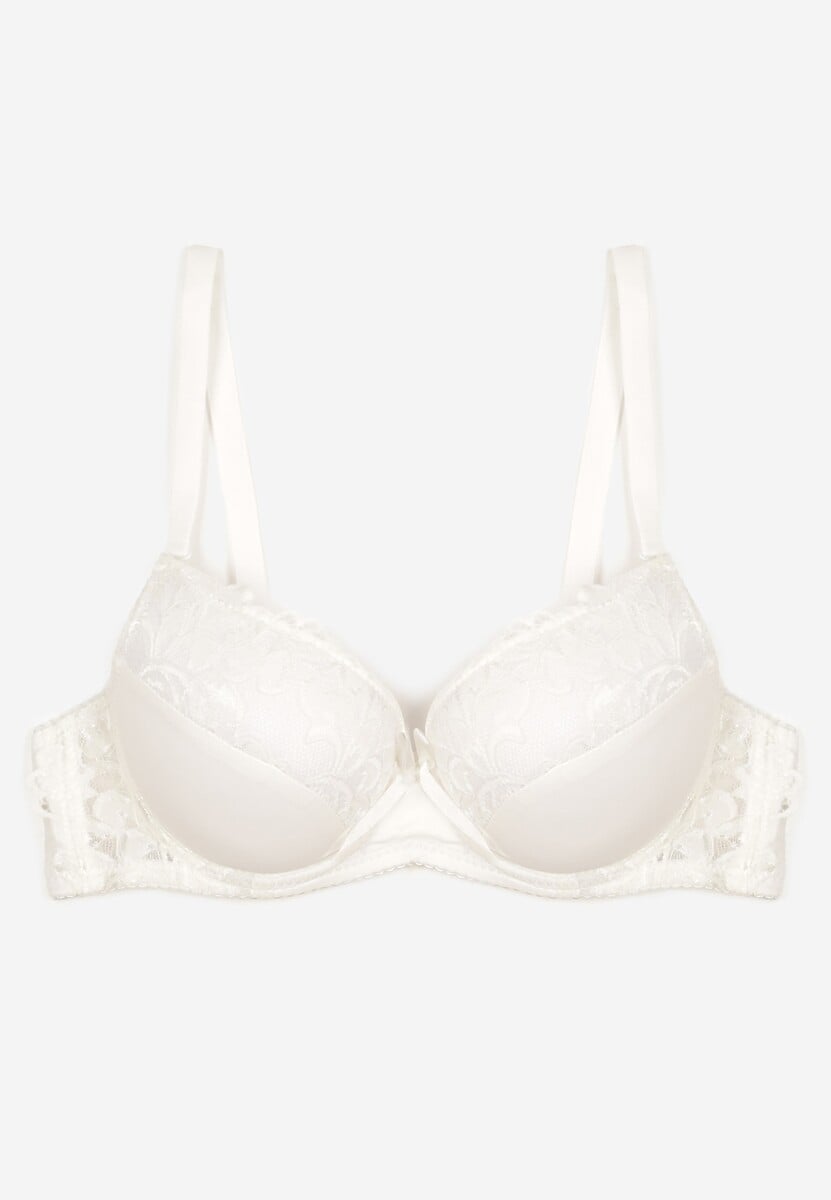 Jasnobeżowy Biustonosz Push Up Ozdobione Koronką Sonevia