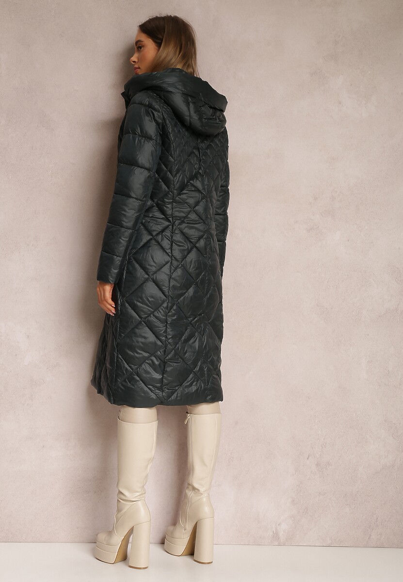 Ciemnozielona Kurtka za Kolano Pikowana Fipha