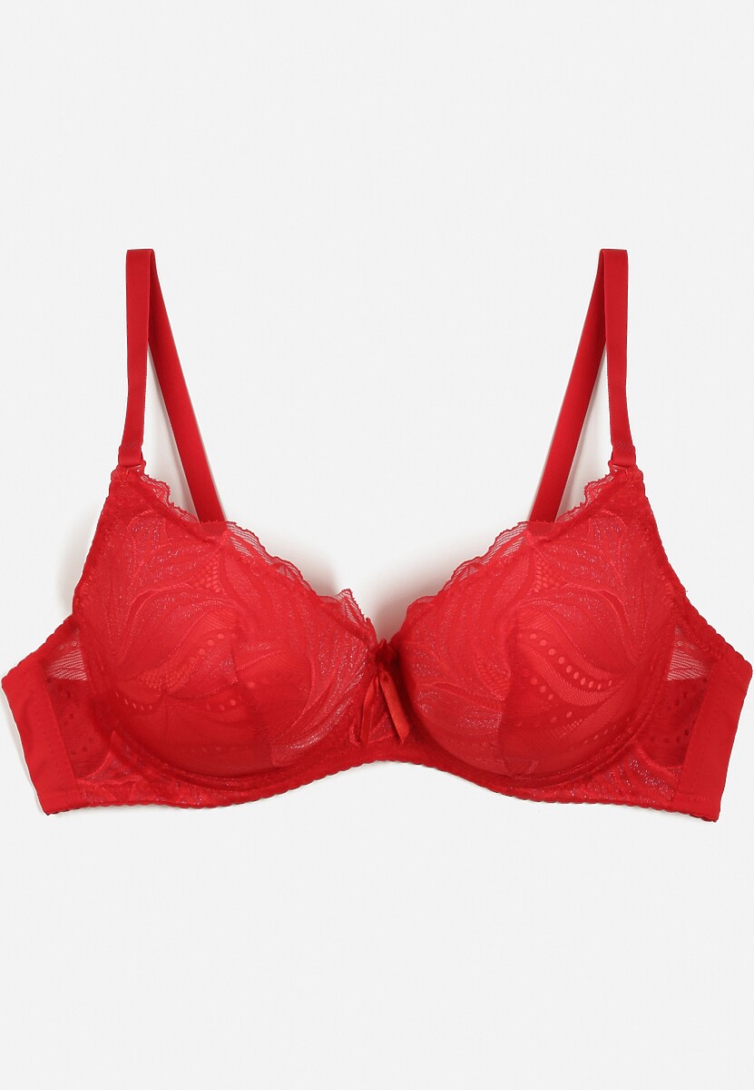 Czerwony Biustonosz o Fasonie Full Cup z Połyskującym Zdobieniem Tykoria