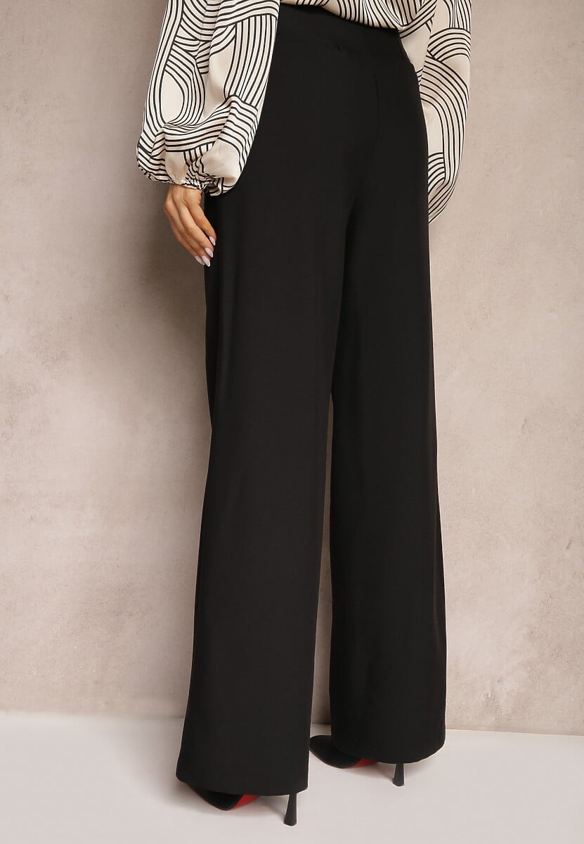 Czarne Szerokie Spodnie z Imitacją Kieszeni Garniturowe High Waist Iriniael