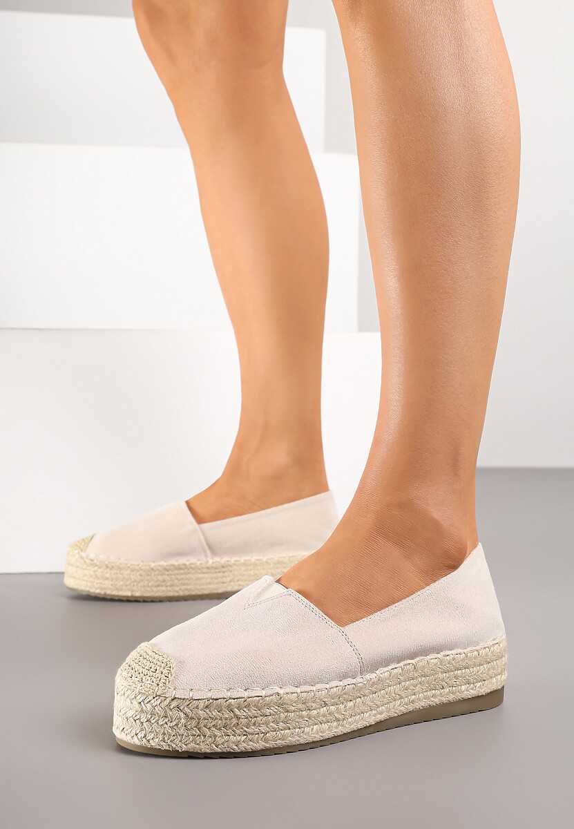 Beżowe Wsuwane Espadryle na Grubej Podeszwie z Jutowej Plecionki Alarnia