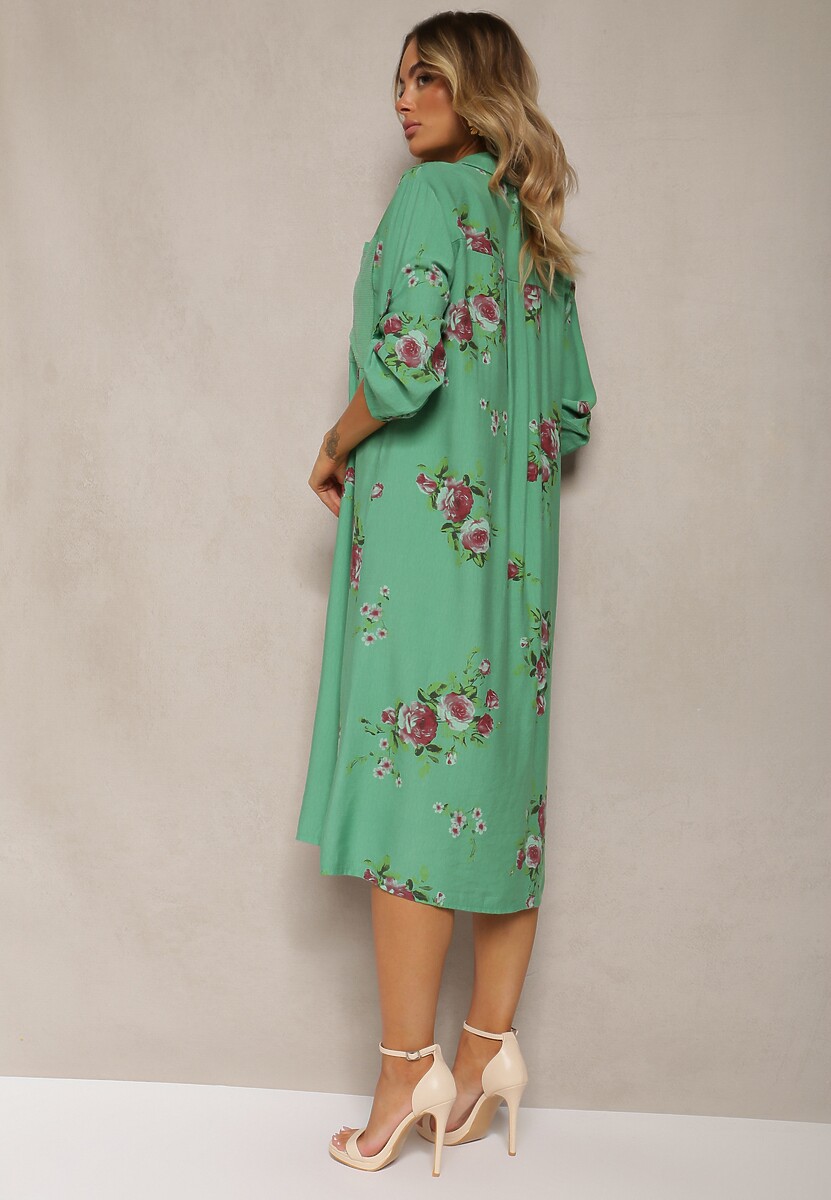 Ciemnozielona Koszulowa Bawełniana Sukienka Zapinana na Guziki Nuramla