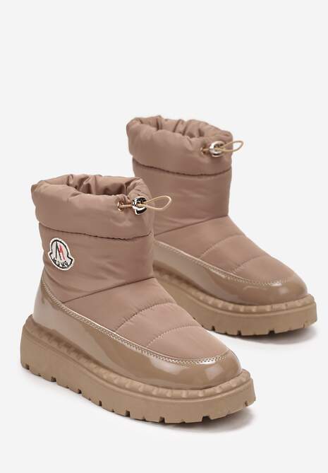 Jasnobrązowe Krótkie Śniegowce na Platformie z Lakierowanymi Wstawkami Goddie