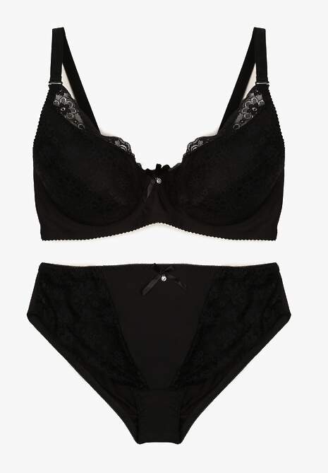 Czarny Komplet z Koronki Figi i Usztywniany Biustonosz Nevenis