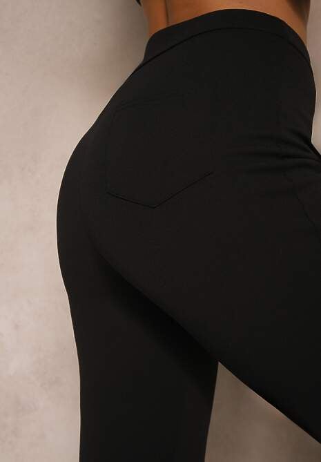 Czarne Spodnie z Wiskozą High Waist w Eleganckim Stylu Tatariela