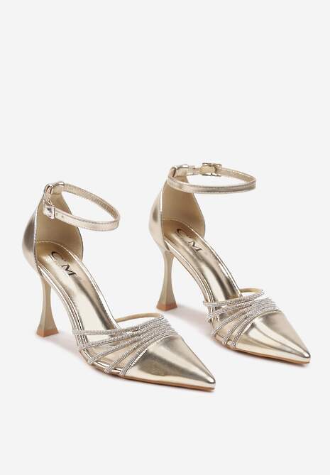 Złote Szpilki w Eleganckim Stylu z Cyrkoniowymi Paskami Erisorae