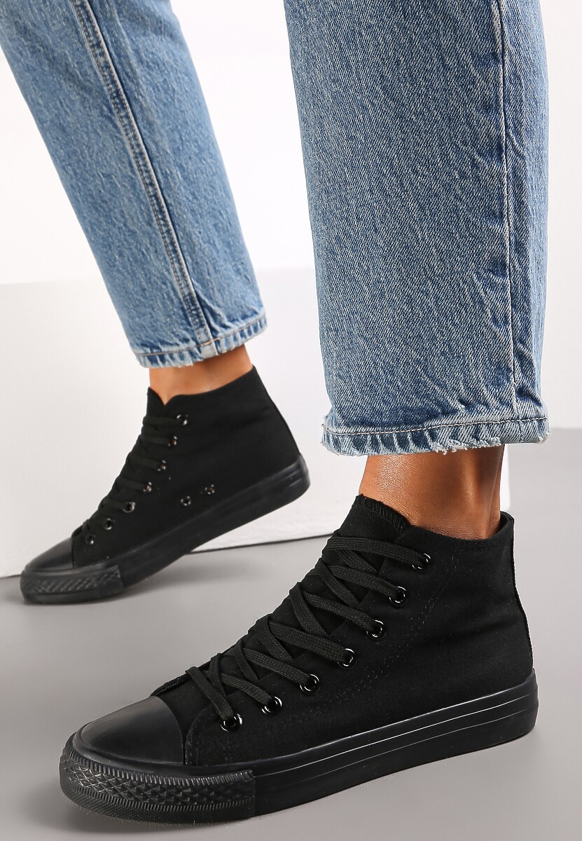 Czarne Trampki za Kostkę Sznurowane Fenor