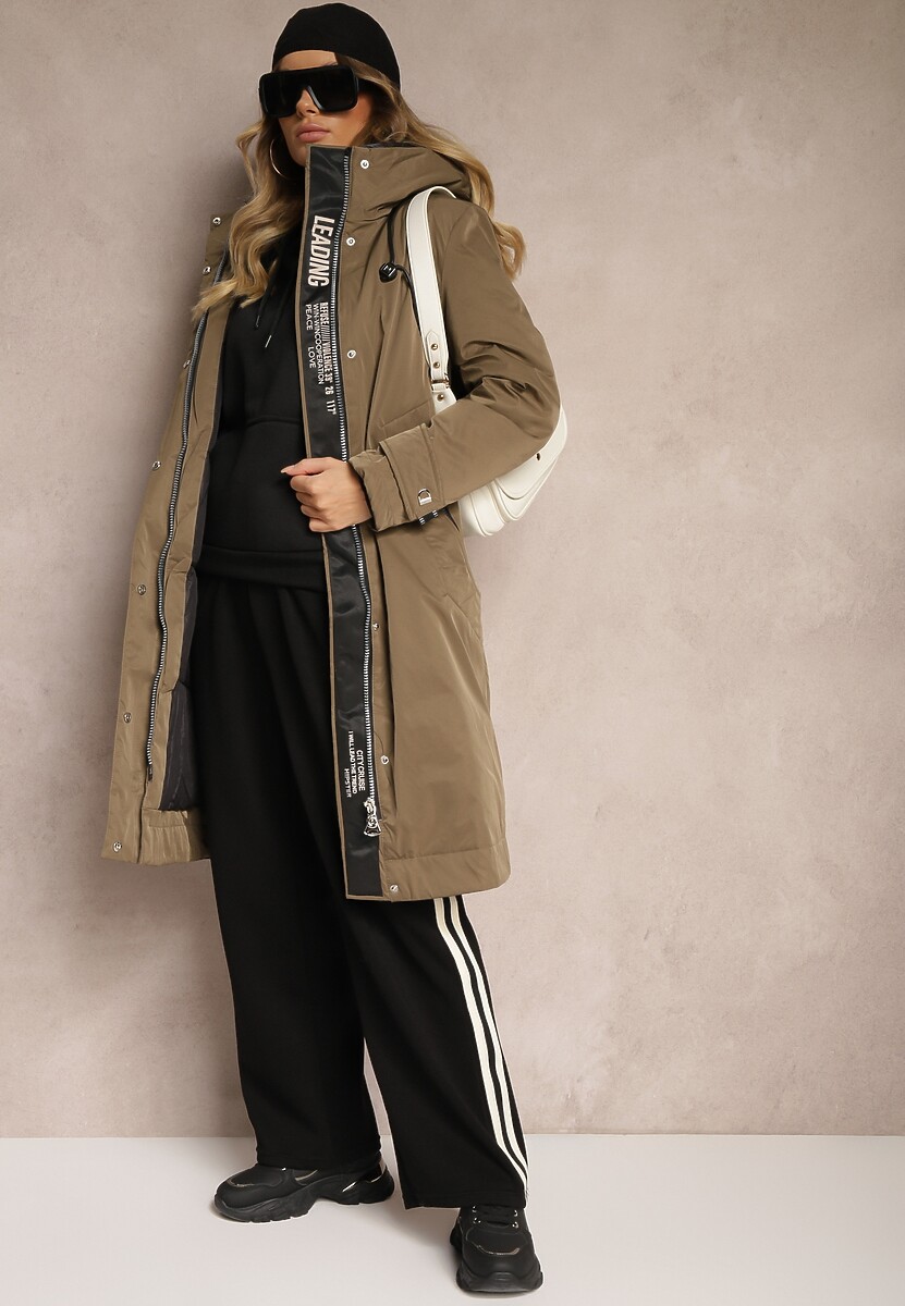 Ciemnozielona Kurtka Parka o Pudełkowym Kroju z Kapturem i Kieszeniami Kaionna