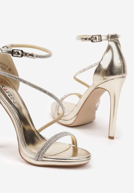 Złote Eleganckie Szpilki Sandały Zdobione Cyrkoniami Ninitila