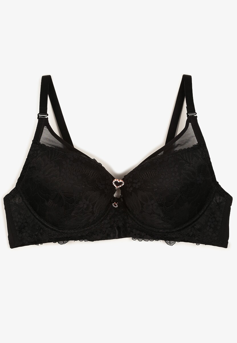 Czarny Koronkowy Biustonosz z Przezroczystymi Wstawkami Temorina