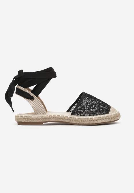 Czarne Sandały Wiązane Wokół Kostki w Stylu Espadryli Effirie