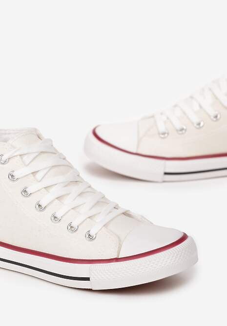 Białe Trampki na Płaskiej Podeszwie z Lamówką Vinys