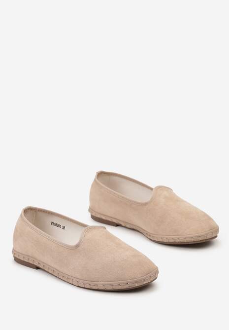 Beżowe Płaskie Balerinki z Okrągłym Noskiem z Ekozamszu Klenori