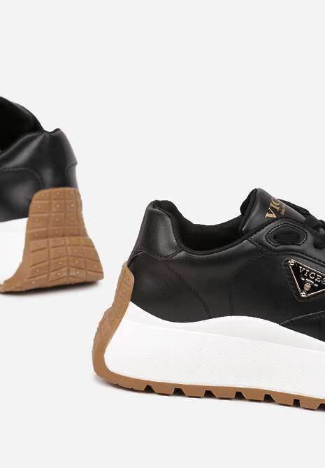 Czarne Sneakersy Vices na Platformie Ozdobione Metaliczną Aplikacją Nelviera