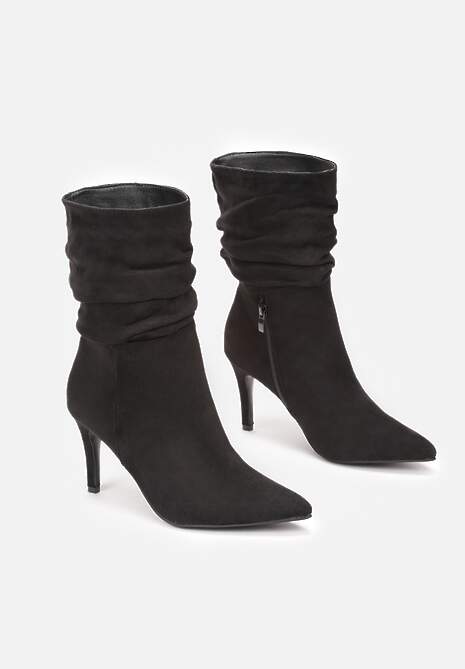 Czarne Botki na Szpilce z Marszczeniem Emiliye