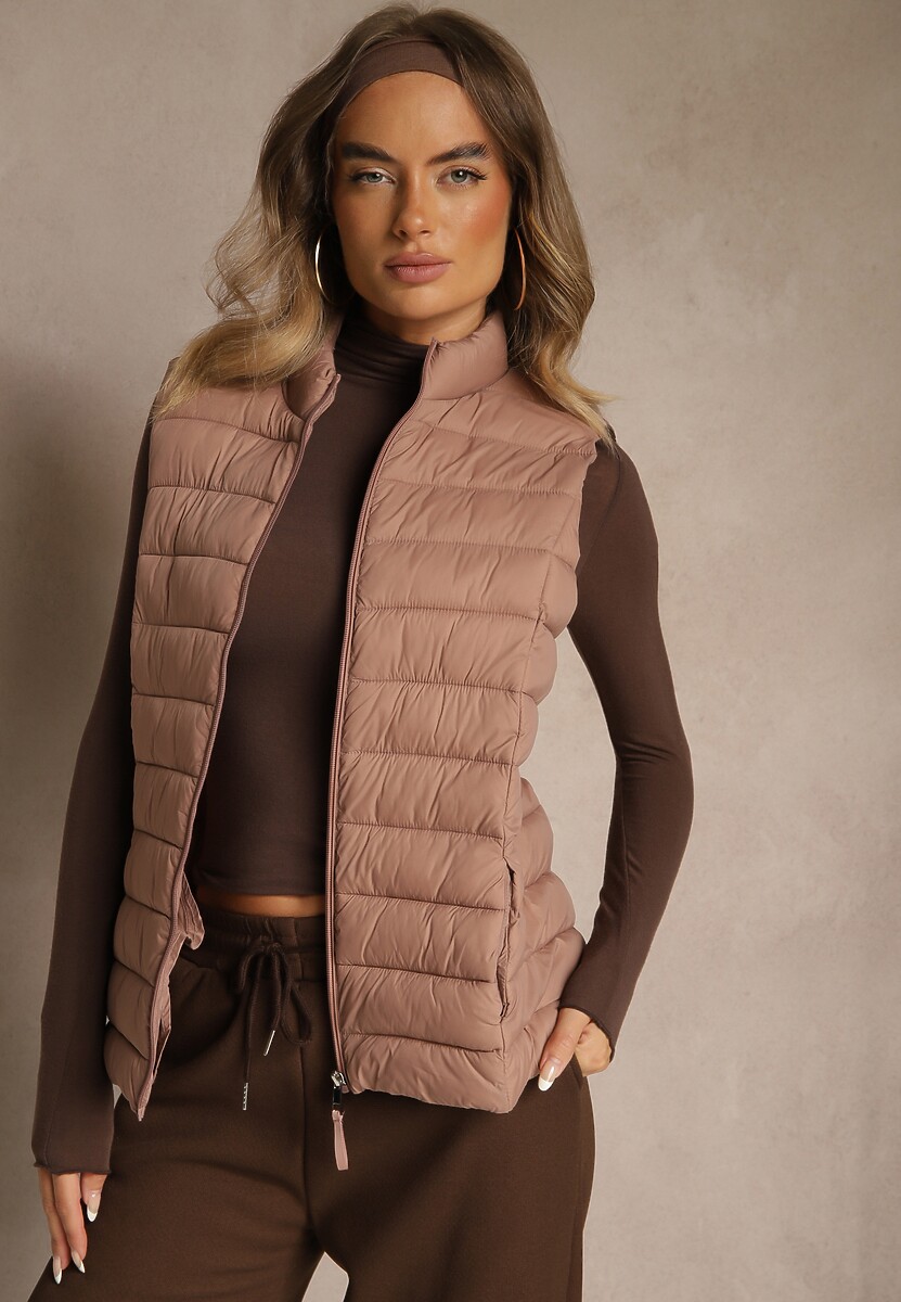 Beżowa Kamizelka Ozdobiona Pikowaniem Soellame