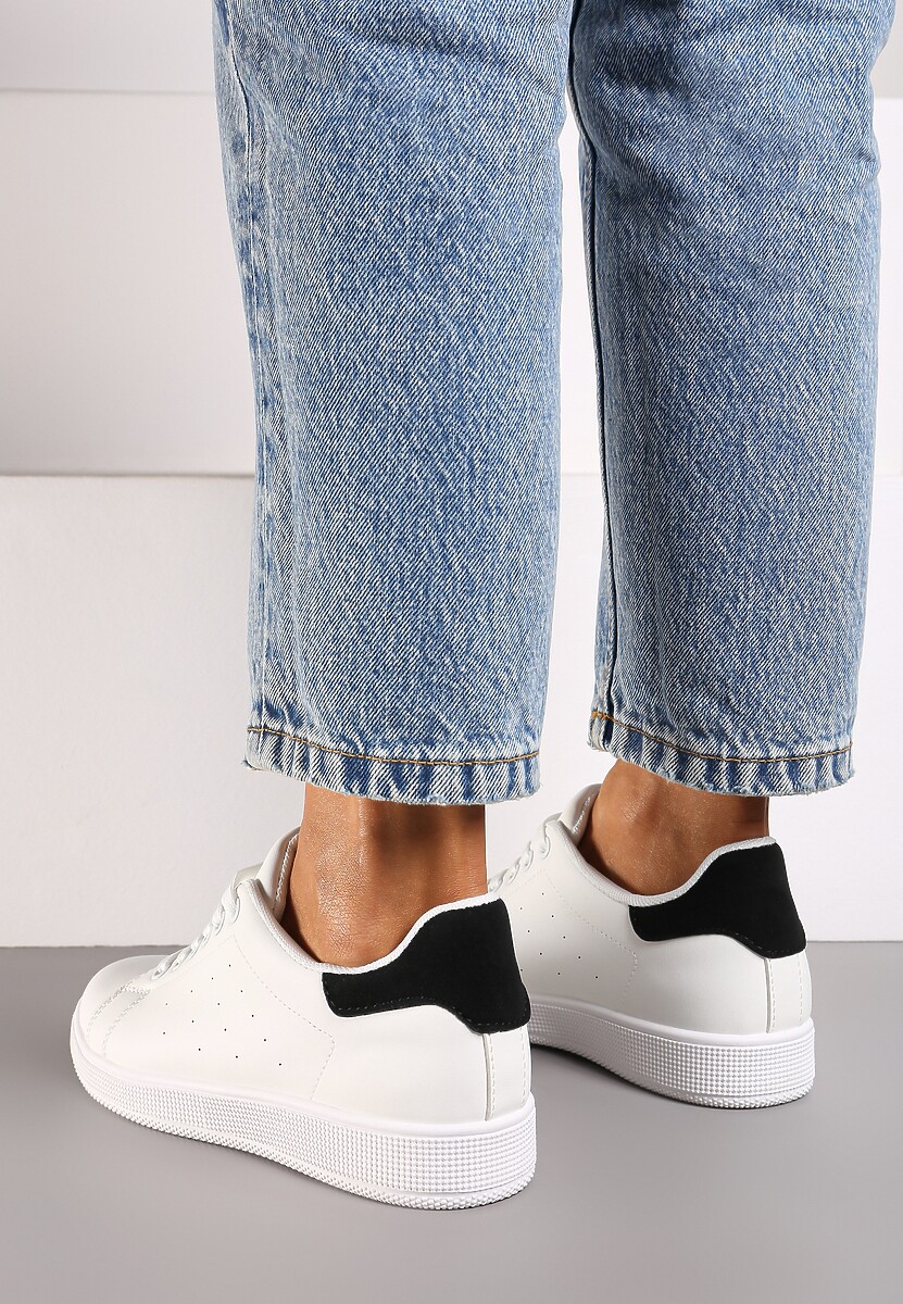 Biało-Czarne Casualowe Sneakersy na Płaskiej Podeszwie Aniefra